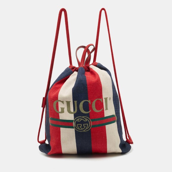 Gucci Handbags - GUCCI Multicolor Canvas Sylvie Stripe Drawstring Backpack